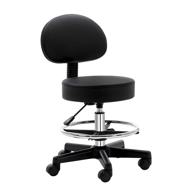 GEN'C Tabouret Pivotant Roulant avec Dossier et Repose-Pieds Chaise de Dessin Réglable en Hauteur avec Roues pour Bureau, Spa, Salon, Étudiant