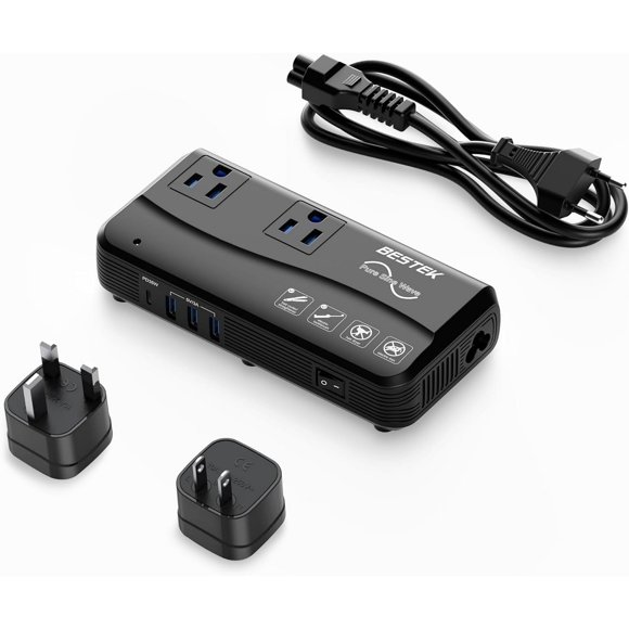 BESTEK Convertisseur de Tension à Onde Sinusoïdale Pure 220V vers 110V, Adaptateur de Voyage Universel 200W avec Port PD 35W, 2 Prises CA, Adaptateur de Voyage avec Prises EU/UK/IE/AU