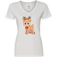 thumbnail image 3 of Inktastic Cute Christmas Reindeer with Christmas Lights Women's V-Neck T-Shirt, 3 of 5