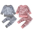 thumbnail image 3 of Girls Cozy Velvet Striped Sweatshirt and Pants 2pcs Sporty Outfits (Grey, 90/2-3 Years), 3 of 4