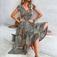thumbnail image 4 of Aobny Plus Vintage Dresses Boho Blue A-Line Floral Midi Flowy Ladies Summer Dresses, 4 of 5