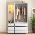 thumbnail image 4 of Oufan Modern Wardrobe, Wood Wardrobe Closet with Hanging Rail & Shelves, Freestanding Armoire Storage Cabinet with 2 Doors & 6 Drawers for Bedroom, 4 of 9