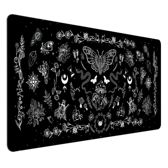 Alfombrilla de escritorio gótica HUOCAIREN, color negro ocultista, XXL, 90 x 40 cm