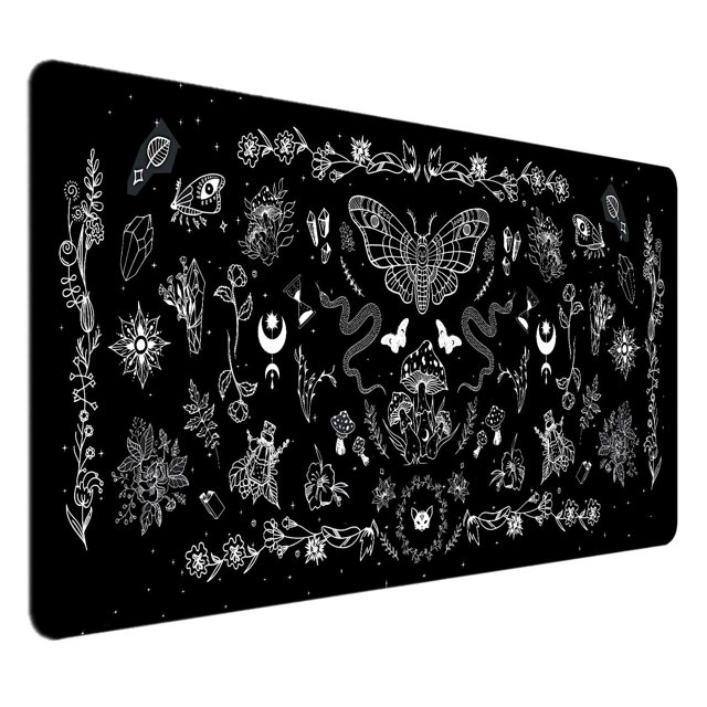 Alfombrilla de escritorio gótica HUOCAIREN, color negro ocultista, XXL, 90 x 40 cm