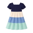 thumbnail image 3 of HILEELANG Toddler Girls 2-8T 100% Cotton Tiered Dress Navy Colorblock Short Sleeve Casual Dress Size 4T, 3 of 7