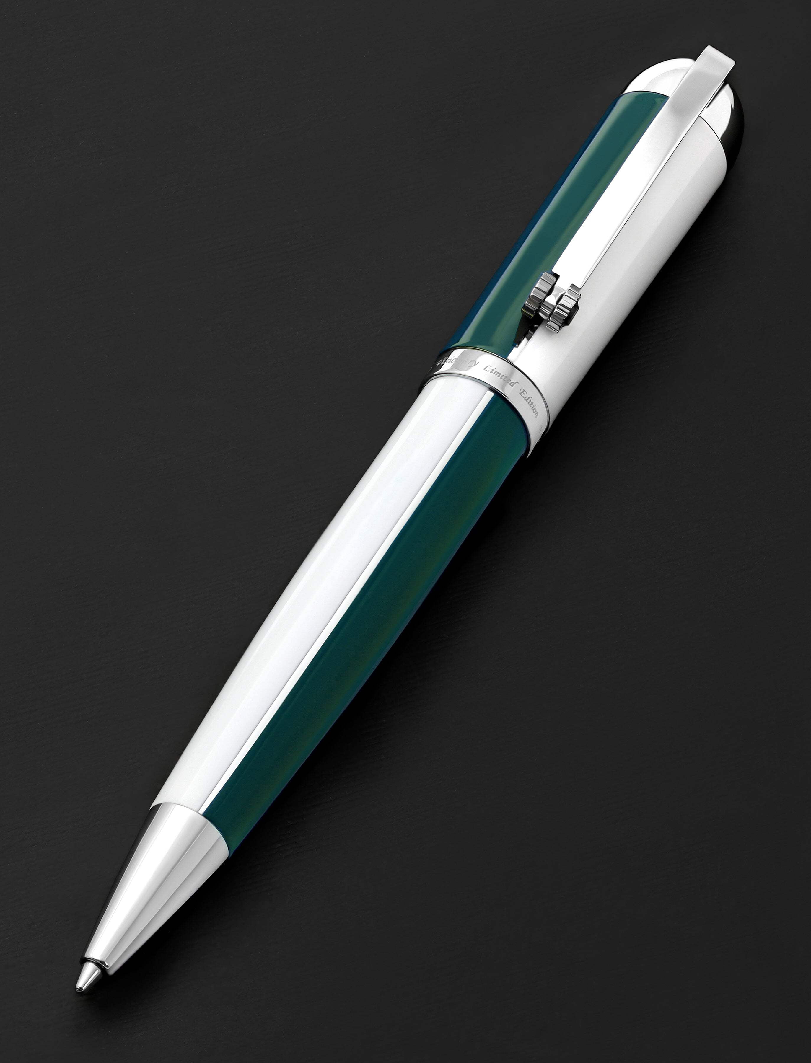 Xezo Xezo Visionary® Brass  Aluminum Enameled Ballpoint Pen - Teal Green / White