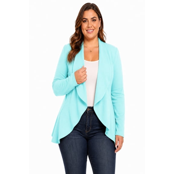 Women's Plus Size Casual Long Sleeves Open Front Solid Office Work Wear Blazer Jacket