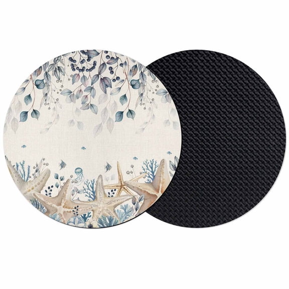 Blue Beige Coastal Coasters Set of 2, Absorbent Coasters for Drinks, Beach Starfish Summer Eucalyptus Rustic Coaster for Desk Coffee Table Protection, Home Decor House Warming Gifts 4"