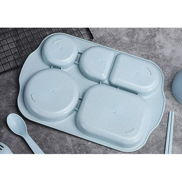 HTAIGUO Lot de 4 assiettes divisées incassables, 5 compartiments en paille  de blé pour tout-petits, enfants, adultes, passe au lave-vaisselle au  micro-ondes, sans BPA, léger, 27,9 cm 