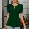 thumbnail image 3 of Otntypg Puff Short Sleeve Shirt for Women Dressy Casual Ruched Pleated Summer Tops Sexy Coutout V Neck Keyhole Tunic Blouses Green XL, 3 of 8