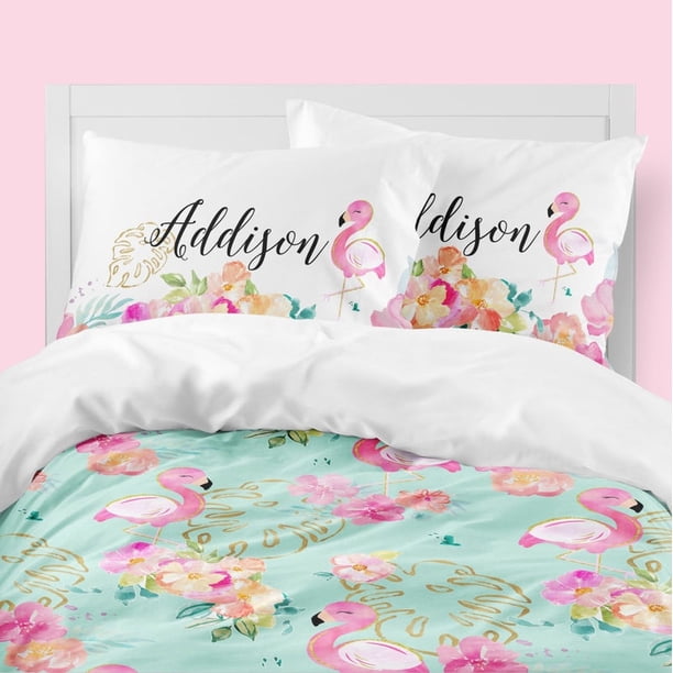 Juego de cama infantil Tropical Flamingo Teal (edredón o funda nórdica)