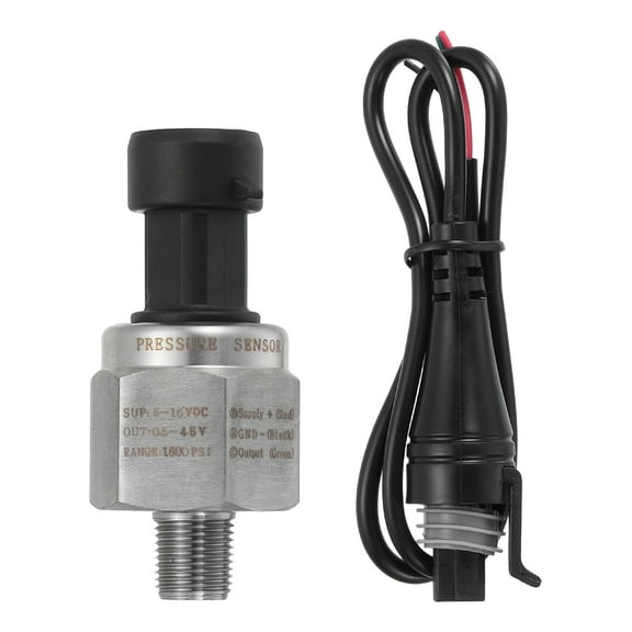 Pressure Transducer Sender Sensor with Connector, 1/8" NPT 1600 PSI Stainless Steel Pressure Transmitter for Oil Fuel Water Air