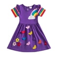 thumbnail image 2 of KYAIGUO Kids Baby Girls Summer Dresses Toddler Short Sleeve Dresses Cotton Tees Crewneck Casual Cute Butterfly Cartoon Princess Dress Party Dress ,Sizes 3-8Y, 2 of 9