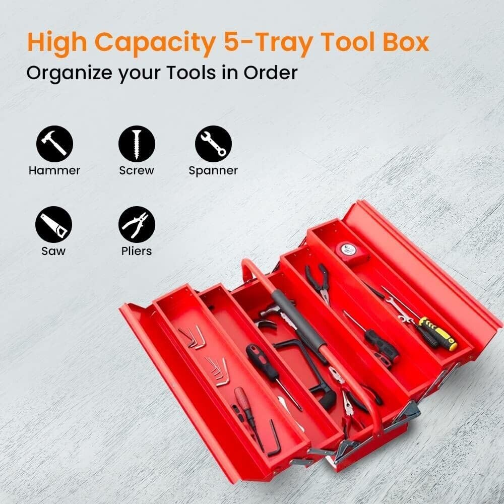 Large Metal Tool Box Heavy Duty Cantilever 3 Tier Portable Traditional Style Tool Case Organiser For Builders Handy Men