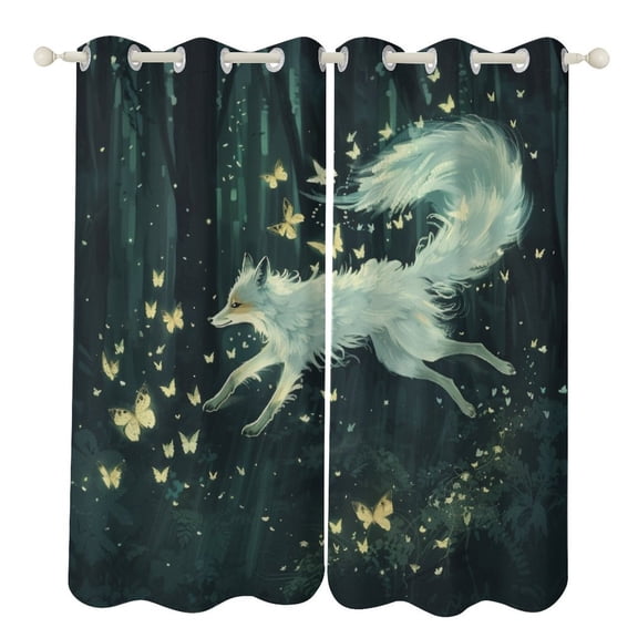 Nine Tailed Fox Chasing Butterfly Curtains Aesthetic Envrionmental Friendly Picture, Living Room Bedroom Window Drapes 2 Panel Set