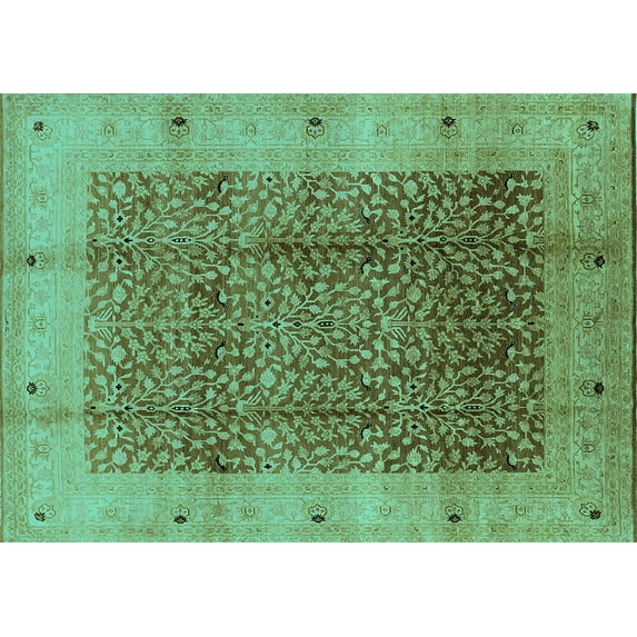 Ahgly Company Indoor Rectangle Oriental Turquoise Blue Industrial Area Rugs, 8' x 10'