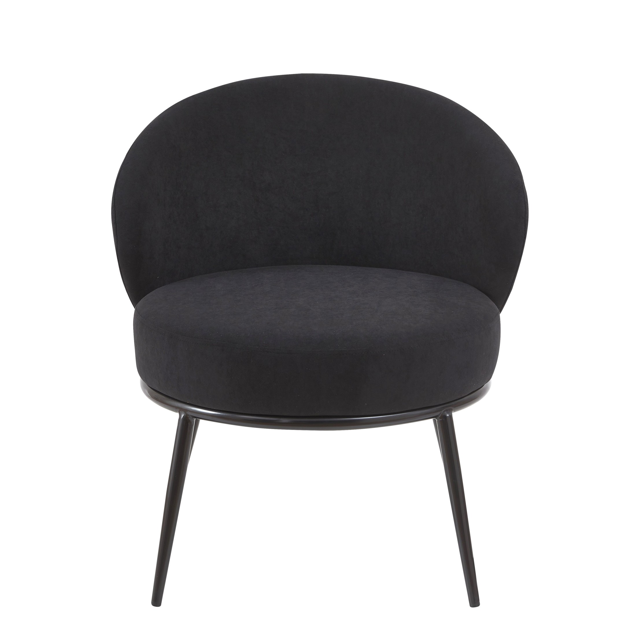 GDF Studio 27.36" Mid-Century Modern Round Accent Chair with Velvet Upholstery, Black Metal Legs, Black