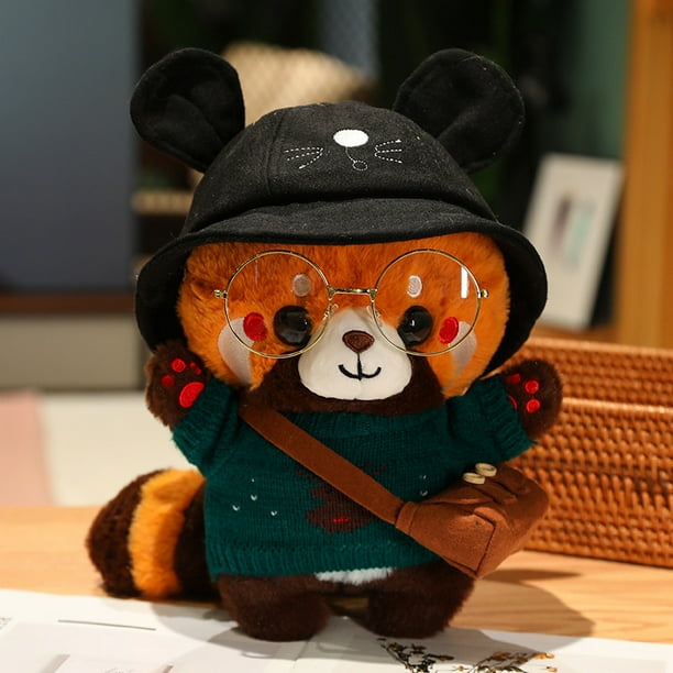 Juguete de peluche de mapache para niños, almohada suave de animales esponjosos, Panda Rojo, vestido de Cosplay, muñeca de peluche, regalo de cumpleaños