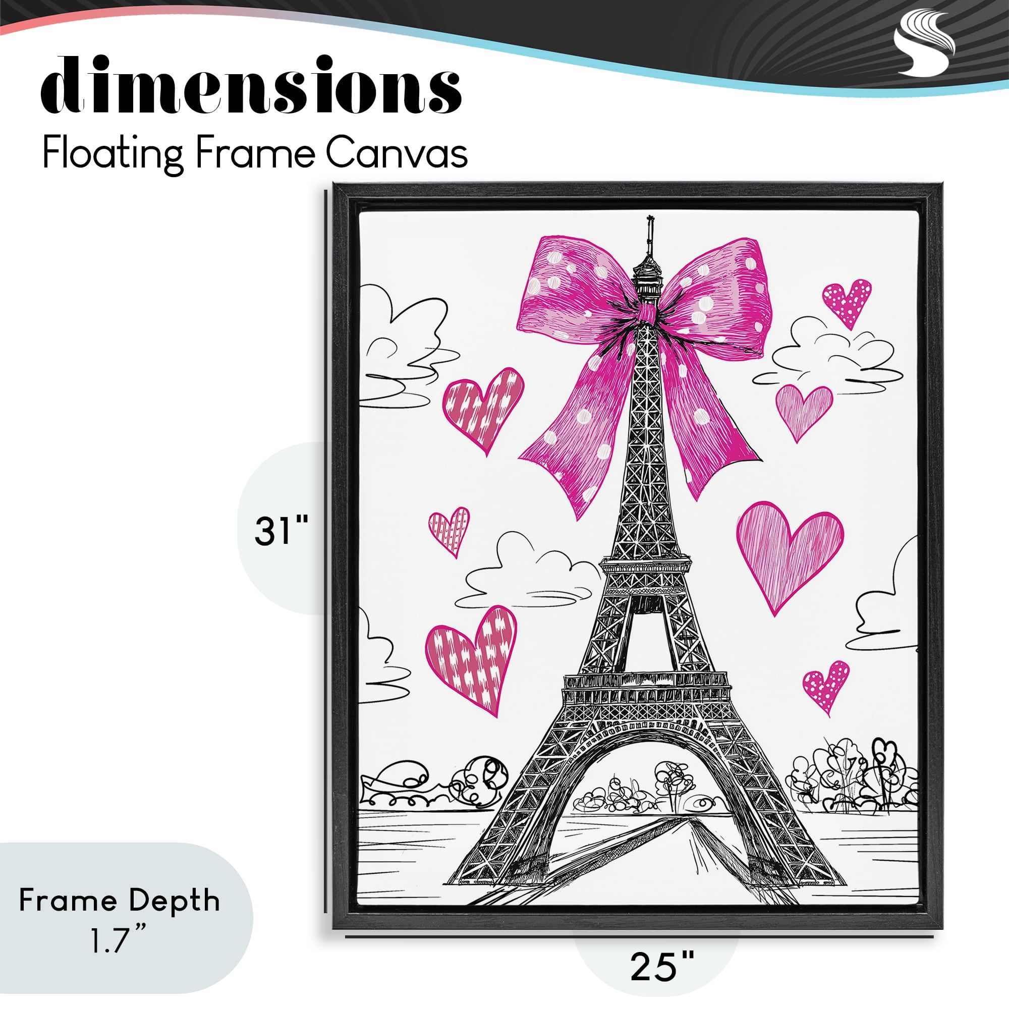 Stupell Industries Heart Patterned Eiffel Tower Black Framed Floater Canvas Wall Art, design by Jess Stempel