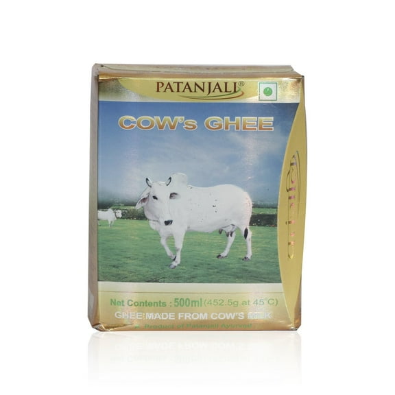 Premium Cow'S Ghee By Patanjali | High In Vitamins A, D & Healthy Desi Ghee Good For Increases Memory | (500ml) 16.9 Ounce | Box Pack