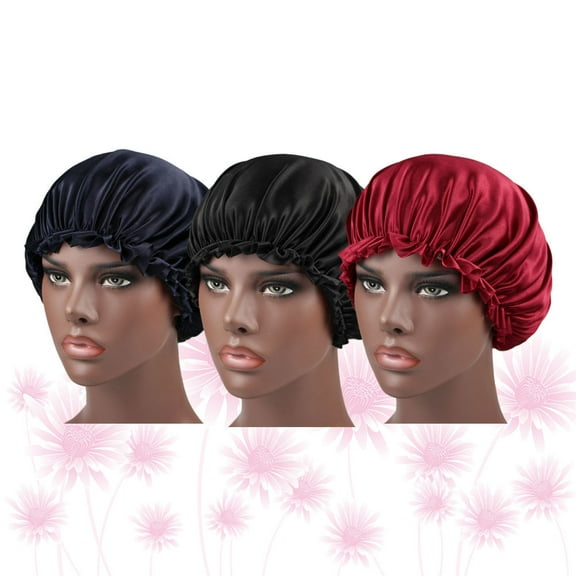 Niceauty 3Pcs Creative Bonnet Lace Sleeping Cap Hair Protector Elastic Band Assorted Colors