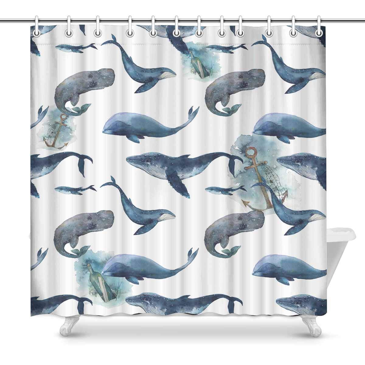 Gckg Watercolor Seamless Pattern Shower Curtain Whales And