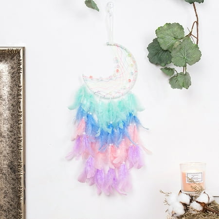 

Willstar Dream Catcher with Fairy Lights Moon Dream Catcher Decor Lucky Feather Turquoise Pendant Beads Wall Hanging Ornament for Bedroom Living Room Decoration