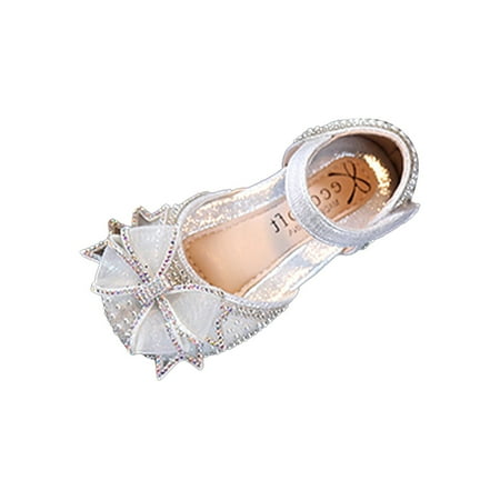 

Toddler Girl Shoes Bowknot Performance Dance Pearl Rhinestones Shining Princess Sneakers Size 31 Silver