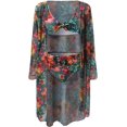thumbnail image 1 of Kiosan Conjunto de bikini para mujer, traje de baño de 3 piezas, kimono floral, parte superior triangular anudada en la parte delantera, falda de traje de baño inferior de cintura alta, 1 of 4