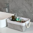thumbnail image 4 of Sea Team 3-Pack Small Storage Basket Set, Storage Cube Organizer, Storage Bins, 12 x 8 x 5 Inches, Rectangle Canvas Fabric Collapsible Shelf Box with Handles, Grey & White, 4 of 7