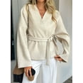 thumbnail image 4 of Women'S Wrap V Neck Long Sleeve Tie Front Belted Cardigan Casual Sweater  M, 4 of 5