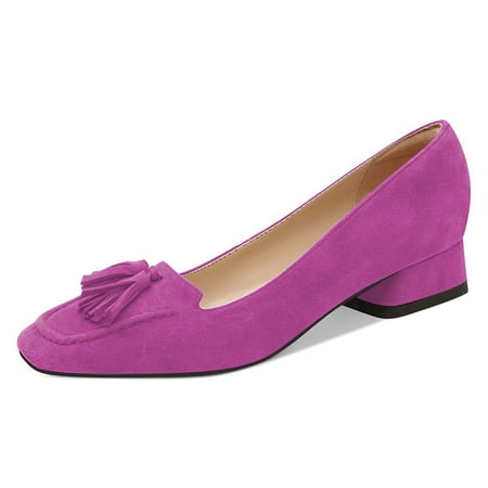 YDN Women Fashion Block Low Heel Loafers Slip On Square Toe Tassel Fringed Pumps Dressy Party Office Daily Shoes Size 8.5 Violet