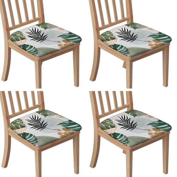Green Boho Plant Pattern Seat Covers for Dining Room Chairs Set Of 4,Stretch Printed Washable Chair Seat Cover with Elastic Ties and Button,Removable Waterproof Couch Cushion Covers