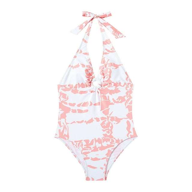 HNMKIU Maillot de Bain pour Filles Grandes Enfants Élégant Design Triangle à Encolure Suspendue Motif Léopard Lait pour Piscine et Plage