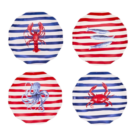 Bico Ocean Wonders Scalloped Dinner Plates Set of 4, 11 Inch Large Ceramic Plates for Pasta, Steak, Stylish Serving Dishes, Microwave and Dishwasher Safe, Gift for Housewarming and Thanksgiving