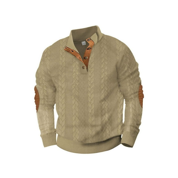 ZUKMRJPC Mens Quarter Button Sweater Long Sleeve Stand Collar Pullover Sweatshirt Casual Lightweight Slim Fit Knit Jacquard Sweater