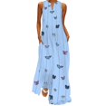 thumbnail image 1 of BJYX Robe Femme Décontractée Ample Sans Manches Imprimé Papillon Longue Robe Vintage Imprimée Col en V avec Poche Robe d'Été Bohème, 1 of 4