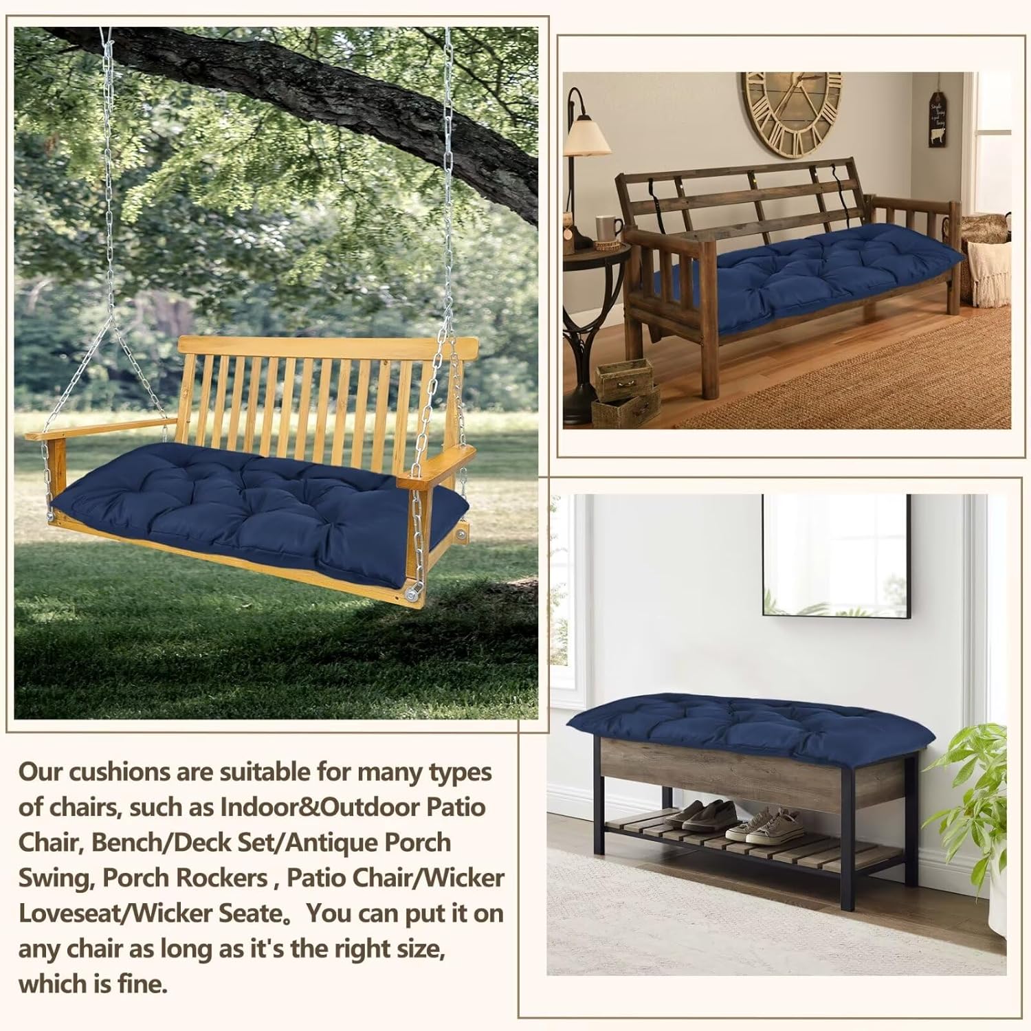 Tupukom Outdoor/Indoor Bench Cushion Waterproof Non-Slip Patio Swing Bench Cushion with Ties Patio Lounge Chair Cushion, Summer,40x20 Inch