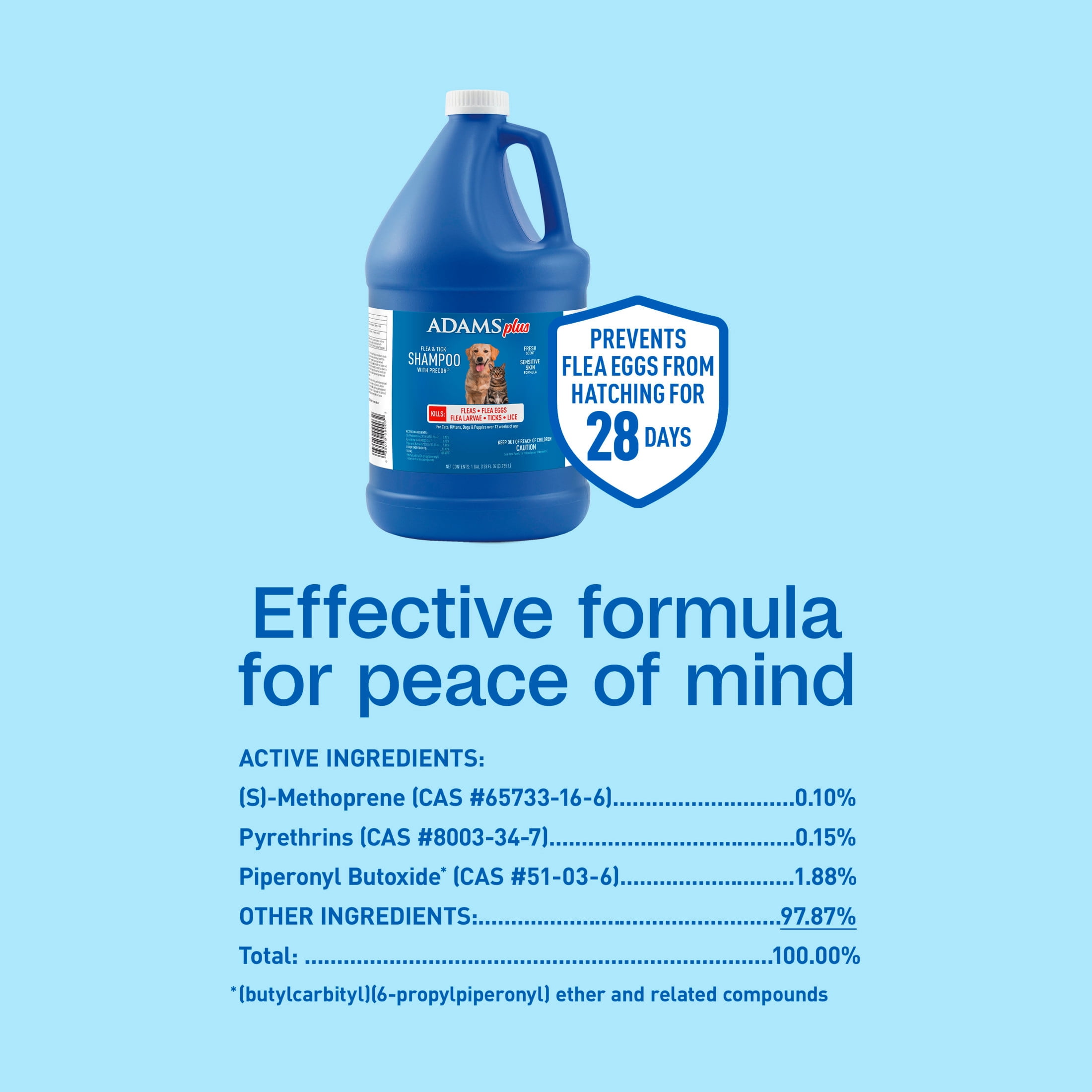 ADAMS Plus Flea & Tick Shampoo with Precor for Dogs, Cats, Puppies & Kittens, Flea Shampoo to Treat Flea Infestations, Kills Ticks, Fleas, Flea Eggs & Lice, Cleans and Conditions Coat, 1 Gallon