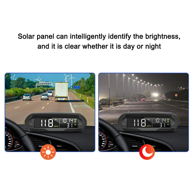 Aumotop Headup Display Solar GPS Digital Speedometer with Screen Overspeed Alarm KMH/MPH Time/Altitude/Temperature/Speed Display - Walmart.com