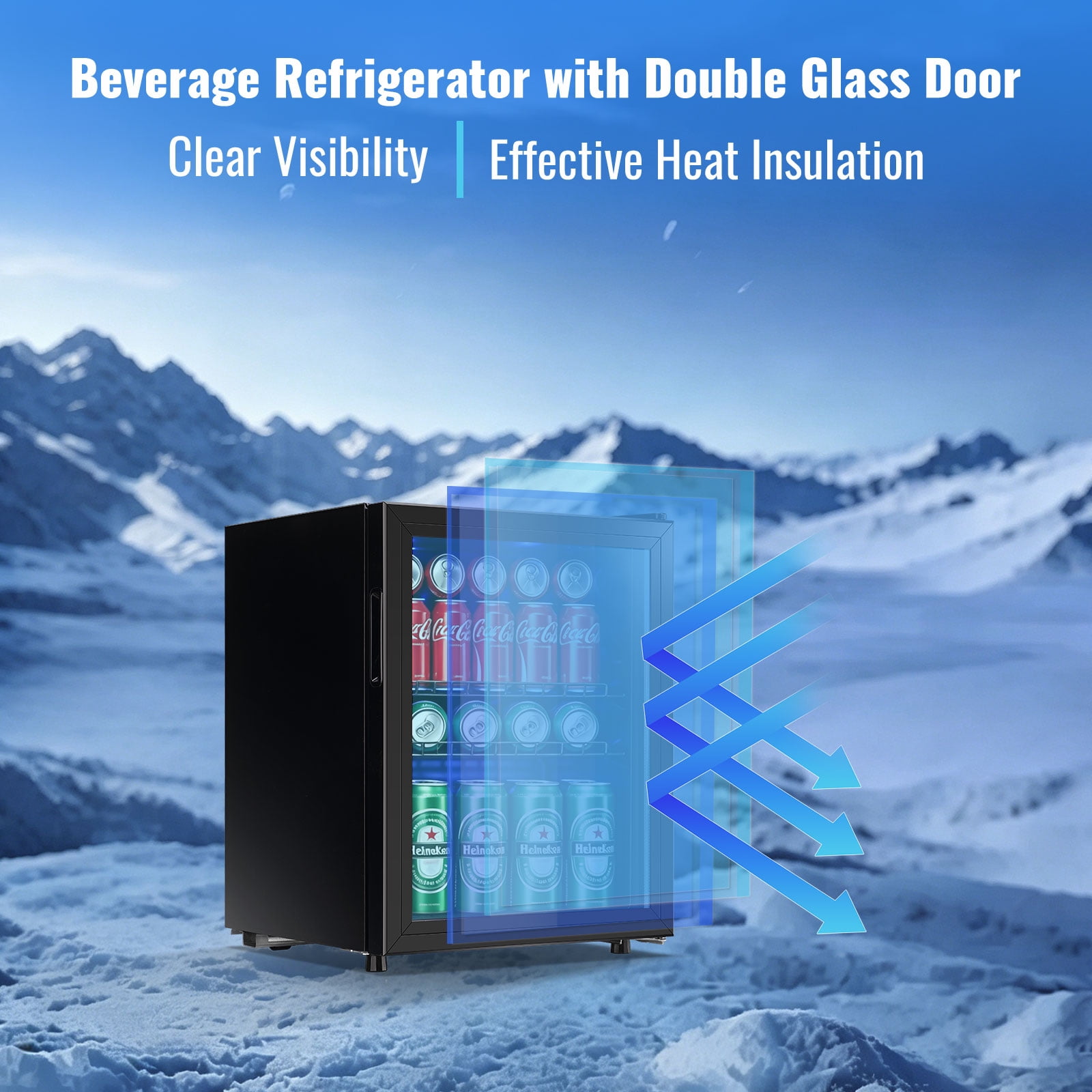 WANAI 88 Can Beverage Fridge & Cooler Small Mini Fridge Glass Door for Soda Beer or Wine for Home&Bar