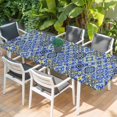 thumbnail image 2 of Vintage Boho Table Cloths for 8 Foot Rectangle Tables, Middle Century Bohemia Style Patchwork Blue Patio Waterproof Elastic Fitted Tablecloths, Washable Rectangular Table Cover for Camping, 2 of 8