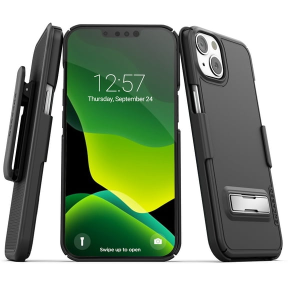 Encased Slimline Designed for iPhone 13 Belt Clip Case with Kickstand (2021) Ultra Thin Cover with Holster (Black)