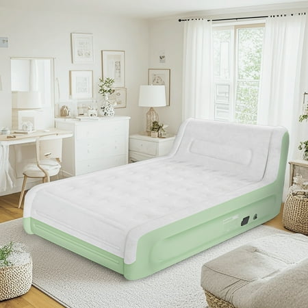 Save big on JISADER Car Air Bed Inflatable Mattress Back Seat Camping Bed for Hotels Tents Grey! 4 AirOutelle Queen Headboard Air Mattress ,Rechargeable USB-C Pump,18"Portable Inflatable Mattress for Home,Travel and Guest(Sage Green)