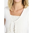 thumbnail image 4 of No Boundaries V-Neck Pointelle Cardigan with Short Sleeves, Women's XXS-XXL, 4 of 5