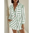 thumbnail image 2 of Womens Striped 2 Piece Outfits Button Down Shirts and Shorts Lounge Matching Sets Green XL, 2 of 4
