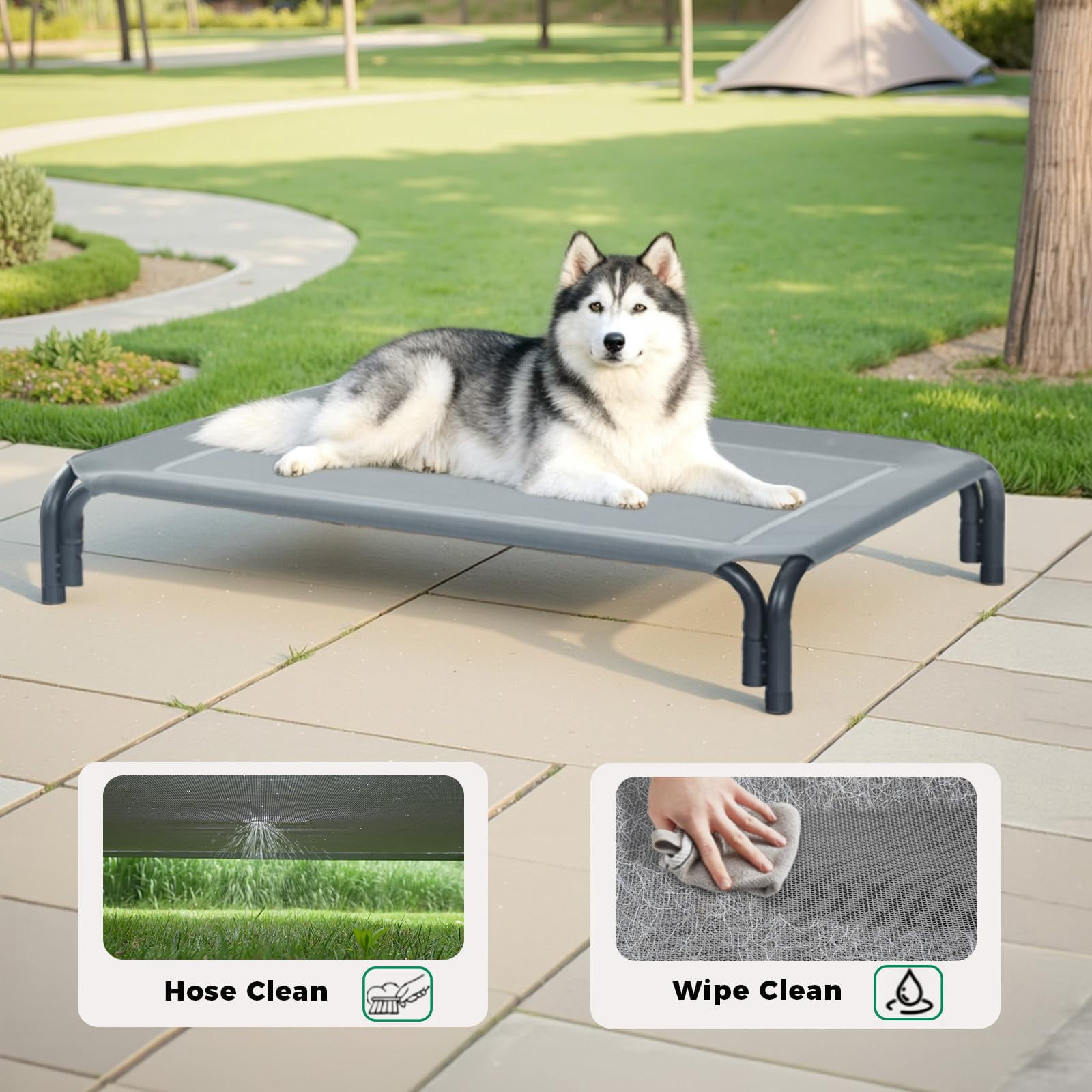 Elevated Dog Bed Raised Outdoor For Medium Dogs  Installation Requires No Tools Frame With Washable Breathable Mesh Anti-slip Feet Indoor Pet Grey 35.4 Inches