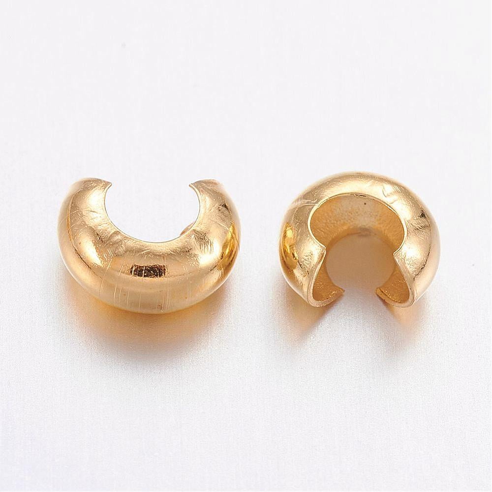 Brass Crimp Beads Covers Nickel Free Golden Color Size: About 4mm In Diameter Hole: 1.5~1.8mm DIY