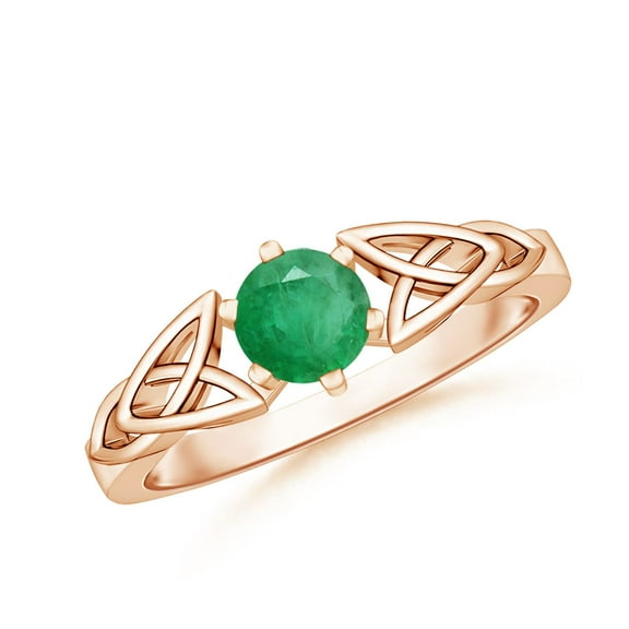 ANGARA Natural Solitaire Round Emerald Celtic Knot Ring in 14K Rose Gold for Women (Size-5mm) | May Birthstone, Birthday, Anniversary, Jewelry Gift for Women | Natural Emerald Ring
