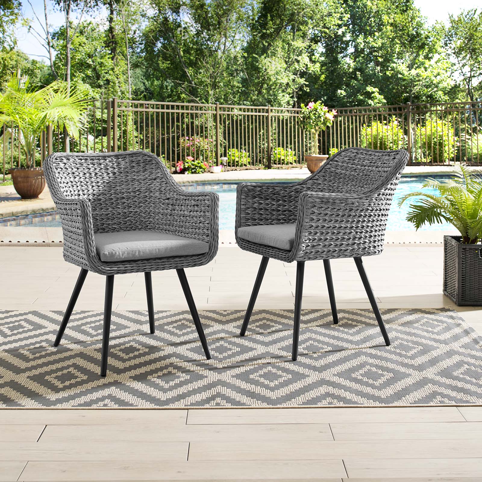 Modern Contemporary Urban Design Outdoor Patio Balcony Garden Furniture Lounge Chair Armchair, Set of Two, Rattan Wicker, Grey Gray - image 2 of 6